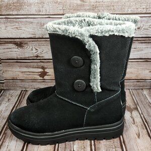 SKECHERS Street Cleat Cool Gal Women's 7 Black Suede Faux Fur Lined Boots 49864